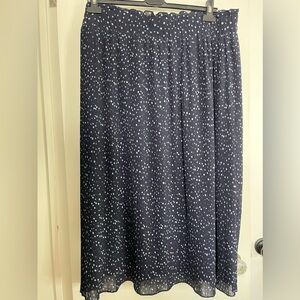 Plus LOFT Navy Pleated Midi Skirt With White Polka Dots, Lined
